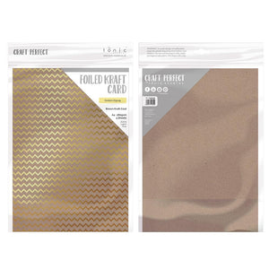 Craft Perfect - Foiled Kraft Card - Golden Zig Zag - A4 (5/pk) - tonicstudios