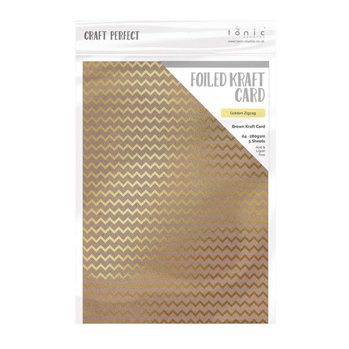 Craft Perfect - Foiled Kraft Card - Golden Zig Zag - A4 (5/pk) - tonicstudios
