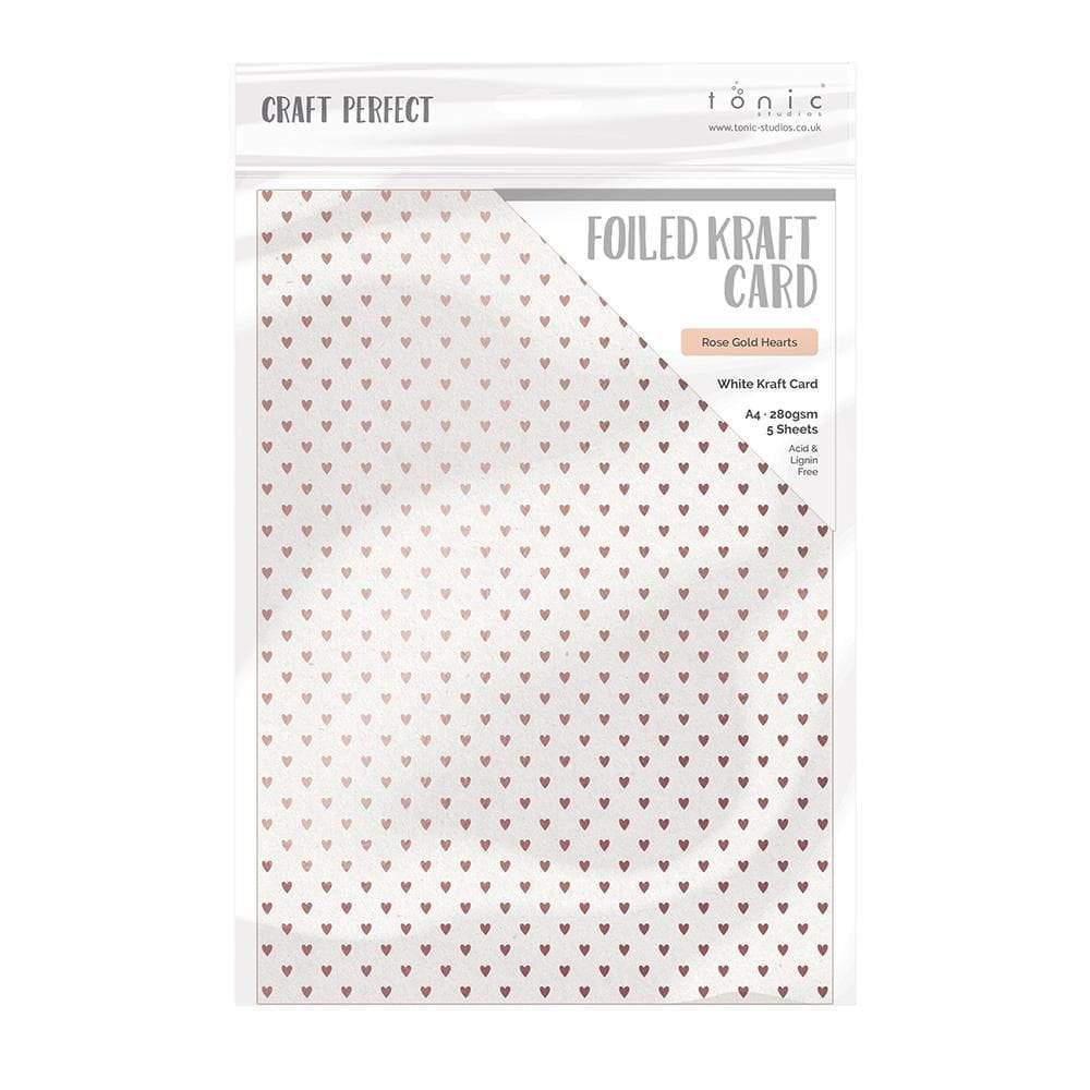 Craft Perfect - Foiled Kraft Card - Rose Gold Hearts - A4 (5/pk) - tonicstudios