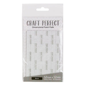 Craft Perfect - Adhesives - Dimensional Foam Pads - Black - 12mmx12mm Squares - 96 Squares - 9754e
