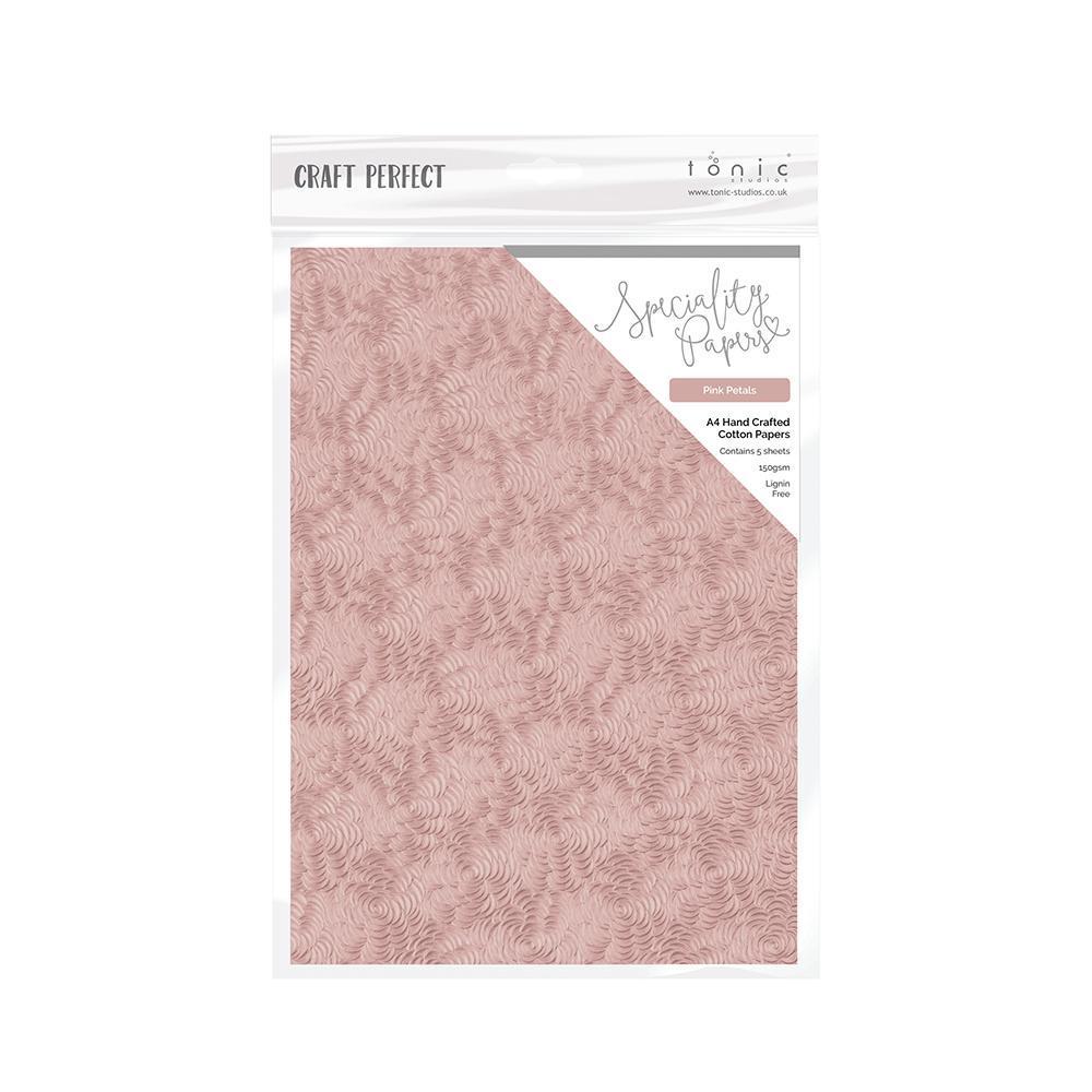 Craft Perfect - Speciality Card - Hand Crafted Cotton A4 - Pink Petals (5/PK) - 9884e